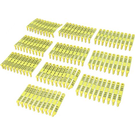 100 boucles auriculaires en plastique numérotées de 001 à 100 pour animaux d'élevage, intégrant des boucles auriculaires durables pour bovins, vaches, moutons, porcs et chèvres. (1/5)