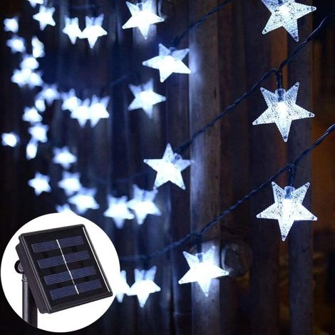 Guirlande lumineuse LED solaire d'extérieur DS, guirlande lumineuse solaire en forme d'étoile, guirlande lumineuse féérique solaire, 8 modes d'éclairage festif, étanche, pour terrasse - 6,5 m-AquaForg