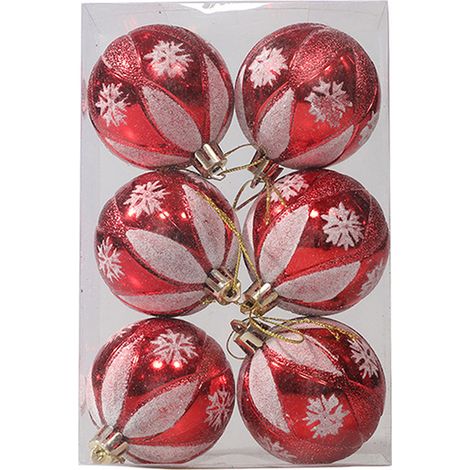Lot de 6 boules de Noël, incassables, 6 cm, avec ficelle, pour sapin, maison, hôtel, restaurant (1/5)