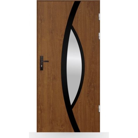 Porte d'entrée Marie 80-90cm en acier - Couleur: Noyer - Poussant: Droit - Dimensions: 90 cm