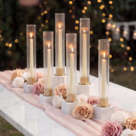 Cylindre en Verre pour Bougies Chandelier Or : 6 Supports de Bougies Bâton sans Fond Verre Porte-Bougies Bâton Mariage Décoration de Table Mariage Table Cylindre Doré (1/5)