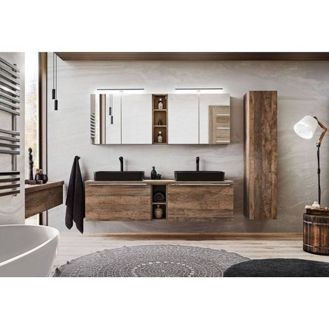 Ensemble complet salle de bain double vasques 180 cm + 6 éléments - Rosario Oak - Livraison gratuite