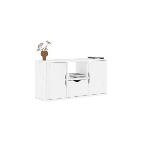 Meuble TV avec tiroir ODDA blanc 79x24x40,5 bois massif pin (1/5)