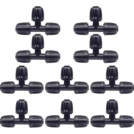 Lot de 10 raccords en T 1/2" Micro Drip System - Raccord pour tuyau de raccordement de 13 mm - Raccord en T - Arrosage automatique - Réutilisable (1/5)