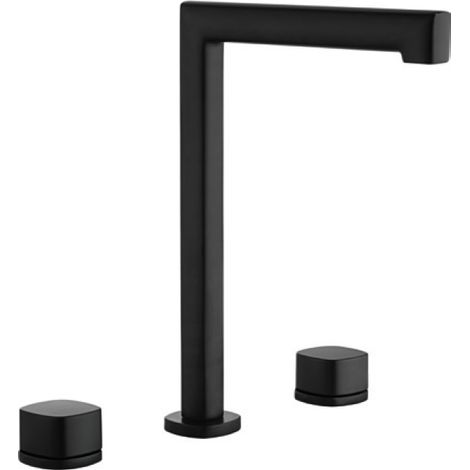 Robinet lavabo bimanche sur plan avec bec haut Toscana finition noir mat [ IMEX® ] (1/2)