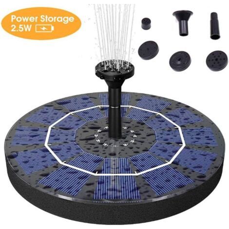 QORVA-Pompe à fontaine solaire 2,5W avec batterie 400mAh – Débit 180L/h – Hauteur de pulvérisation 50cm – Pour étangs et aquariums (1/5)