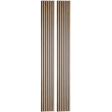 Decoon – Lot de 2 panneaux décoratifs muraux en tasseaux bois 250 x 30 cm – Décor chêne clair sur feutrine noire – Améliore l'acoustique intérieure