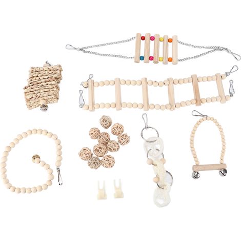 Ensemble de jouets à mâcher pour perroquets, hamac suspendu en bois naturel, Cage à oiseaux, jouets balançoire pour perruches et calopsittes (1/5)