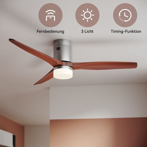 SONNI Deckenventilator 52" mit beleuchtung und fernbedienung 3 Verstellbare LED Licht Holz Nickel gebürstet,Mahagonifarbe
