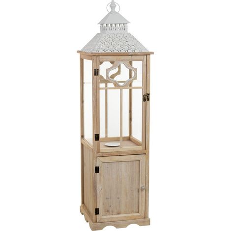 Farol de madera marrón  32.5x32.5x117h cm