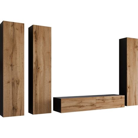 Conjunto de salón Vilrin, Negro + Roble wotan