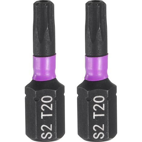 2pcs TT20 Embout de Tournevis Torx 1/4" Tige Hexagonale 25mm/1" Longueur Magnétique Étoile 6 Pans Acier S2 avec Trou Pour Perceuse Électrique (1/5)