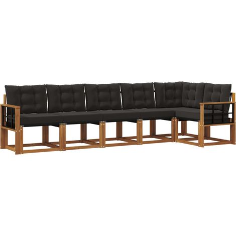 Ensemble de canapés d'extérieur 6 pcs  Salon de jardin Naturel et Noir