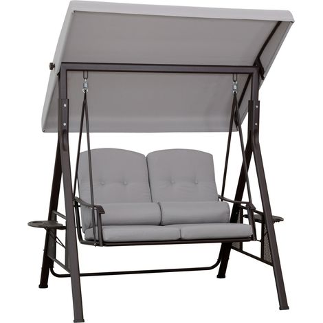 2-Sitzer Hollywoodschaukel mit Sonnendach, Kissen & Tablett, moderne Gartenschaukel aus Metall & Polyester, grau, 162x118x173cm