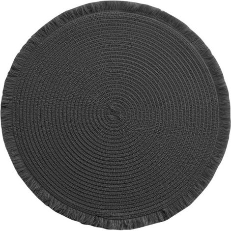 Set de Table Rond avec Franges "Falbala" 38cm Noir (1/2)