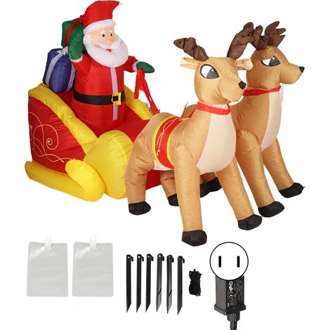 Décoration gonflable de Noël Père Noël et rennes lumineux avec ventilateur puissant, en polyester, pour fête, prise américaine 100-240V (1/5)