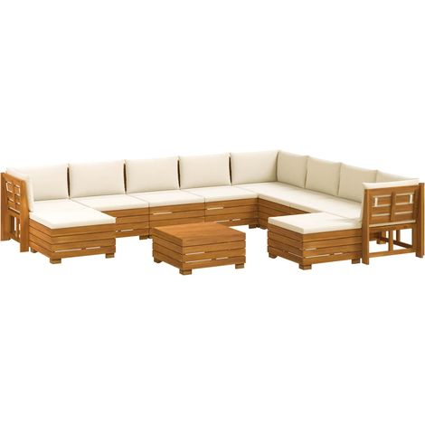Maison Exclusive - Outdoor-Sofagarnitur 11 Stück Braun Massivholz