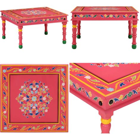 Table basse rose bois de manguier massif peint à la main - Table Basse - Table D'appoint - Mobilier Salon - Design Artisanal - Bois De Manguier - Home & Living (1/5)