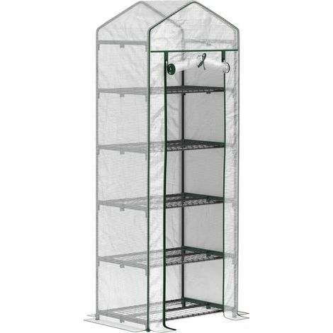 Balkon-Gartengewächshausregal, 5 Ebenen, 0,69 x 0,49 x 1,93 m, Stahlrahmen, abnehmbare weiße PE-Abdeckung (1/5)