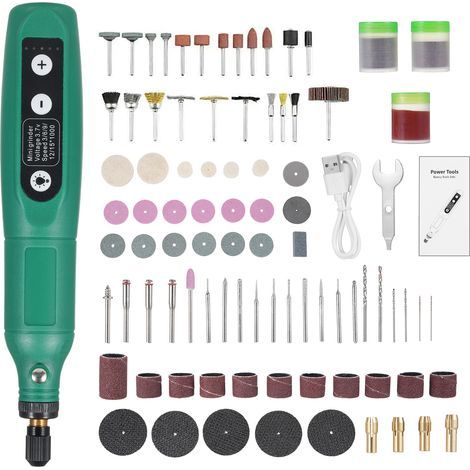 Outil rotatif sans fil 173 pièces, batterie Li-Ion 3,7 V, 5 vitesses variables, chargement USB, multi-usages pour petits travaux de bricolage, polissage, taille de griffes d'animaux et de jade (1/5)