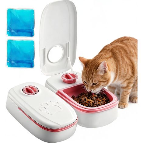 Mangeoire automatique pour chat - 2 repas - Mangeoire automatique pour nourriture humide et sèche avec minuterie de 48 h, capacité de 700 ml - Convient pour chats et petits chiens (1/5)