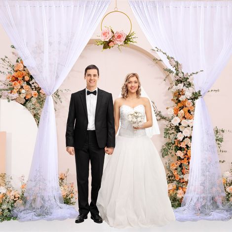 Rideau de décoration pour mariage, rideau semi-transparent en maille pour chambre ou extérieur - bleu clair 1,5 x 3 m, prêt à poser. (1/5)