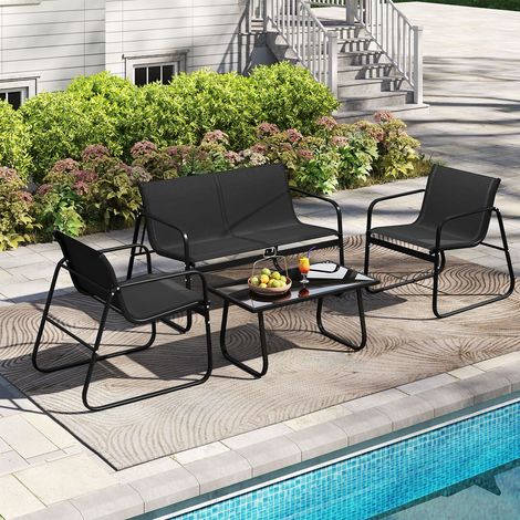 CASART 4PCS Outdoor Furniture Set Patio Metal Conversation Chair&Coffee Table (1/5)