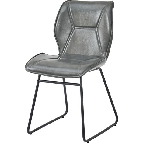 Lot de 2 chaises de salle à manger grises en cuir régénéré avec piètement en métal noir, sièges rembourrés pour cuisine, bureau et salon  CHICFURN (1/5)
