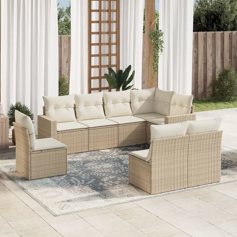 Salon de jardin 8 pièces en résine tressée beige avec coffre de rangement et coussins - PANGIVO (1/3)