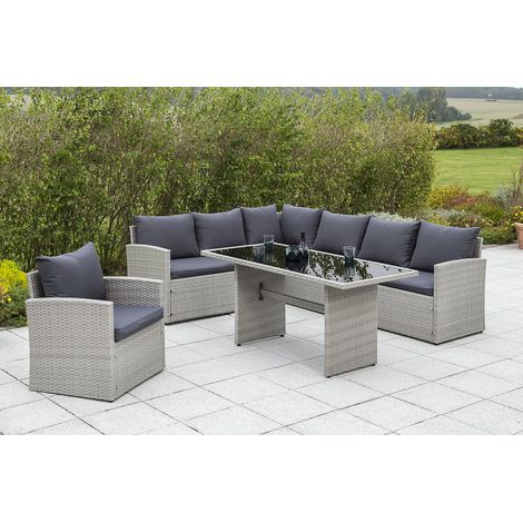 Lanzarote Eckset Eckbank Tisch 145x70cm Sessel Stahl/Kunst