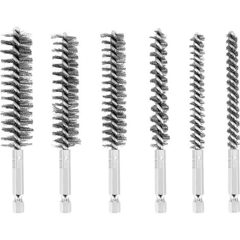 Brosse métallique à poils en acier inoxydable pour perceuse électrique, avec tige hexagonale H (1/5)