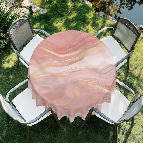 Runde Tischdecke 152 cm wasserdicht abwaschbar für Innen & Außen, Rosa Marmor