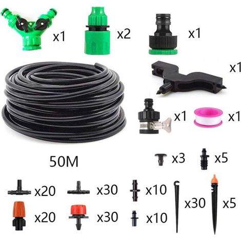 Kit Arrosage Goutte à Goutte, 50M Irrigation Goutte Jardin, Irrigation Goutte à Goutte, avec Arroseur de Pulvérisateur à Buse Réglable, pour Plantes/Terrasse (1/5)