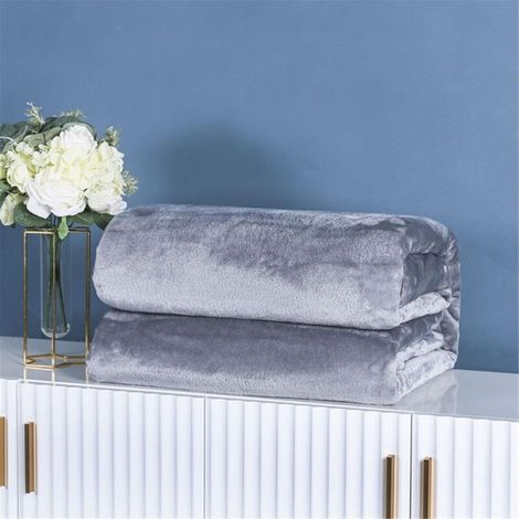 Plaid gris foncé 70x100cm, flanelle unie, petite taille multi-usages (sieste/déco) (1/5)
