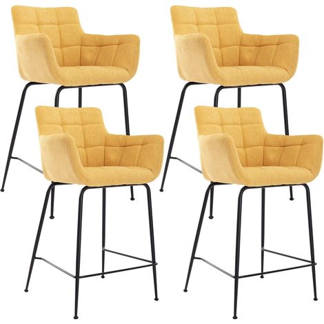 Wahson Tabouret de Bar en Tissu, Lot de 4 Chaise de Bar avec Accoudoirs Chaise Haute Cuisine pour Bar et Cuisine, Jaune