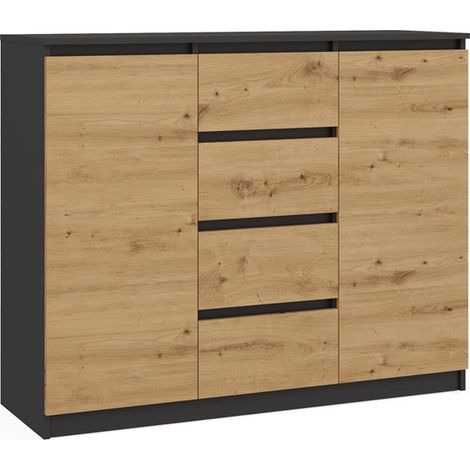 Cómoda moderna de antracita/roble artesanal - 2 puertas, 4 cajones - Perfecta para la sala de estar, el dormitorio y la habitación infantil. (1/5)