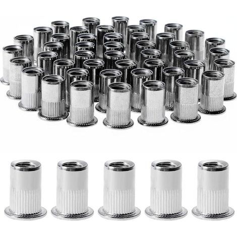 100 Pièces Rivet Ecrou M8, Écrous à Rivets en Acier Inox, Assortiment M8 Ecrou Insert Filetés Tête Plate pour Métal Plastique (14 mm x 18 mm) (1/5)