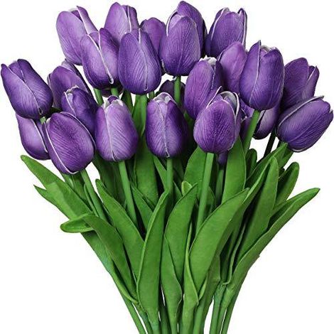 Real Touch fausse faux tulipes fleurs artificielles arrangement floral bouquet pour décoration 20pcs Violet (1/5)