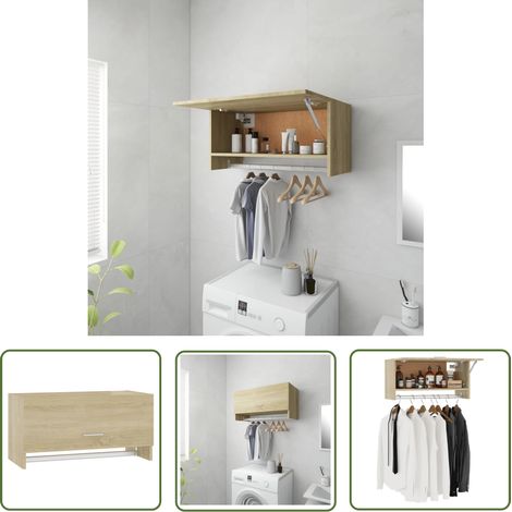 The Living Store Garde-robe chêne sonoma 70x32,5x35 cm bois d'ingénierie - Meuble De Rangement - Armoire Suspendue - Dressing Compact - Armoire Murale - Organisation Intérieur (1/5)