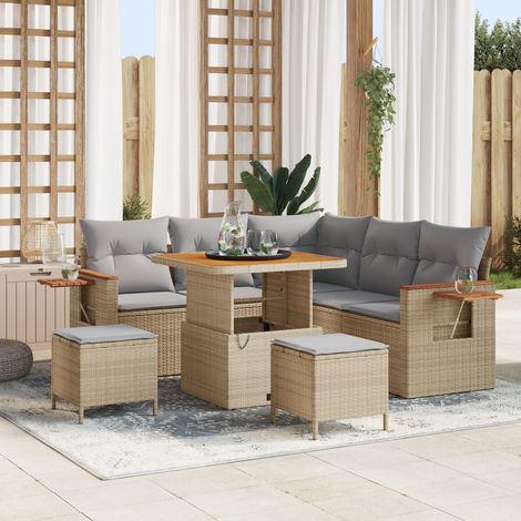 vidaXL Conjunto de sofás de jardín con cojín 9 pcs Beige y Gris Claro (1/5)