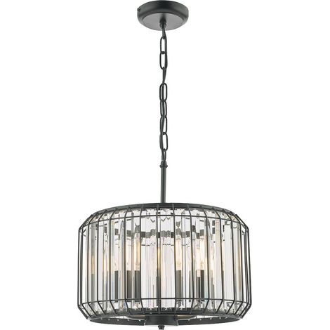Dar Naeva Plafonnier suspendu à 3 lumières en cristal noir satiné (1/5)