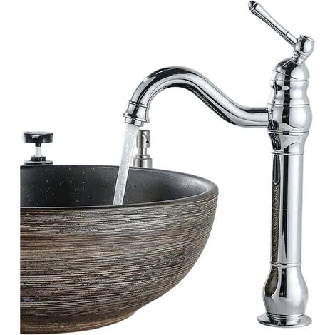 Robinet mitigeur de lavabo rétro pivotant à 360° avec levier unique, bec haut, finition chromée pour eau chaude et froide. (1/4)