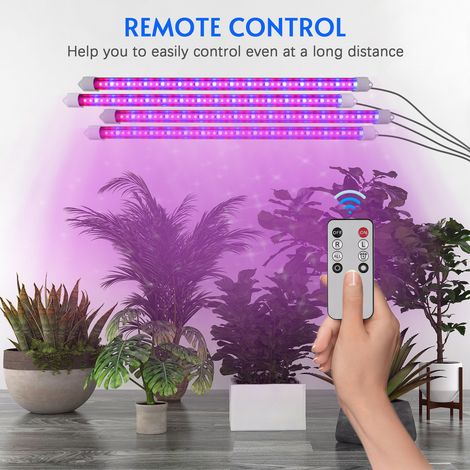 Set mit 4 LED-Pflanzenlampen für Zimmerpflanzen, Vollspektrum, wasserdicht, 10 Intensitätsstufen, 3 Betriebsmodi, 3/9/12-Stunden-Timer, mit Fernbedienung für den Anbau von Zimmerpflanzen. (1/2)