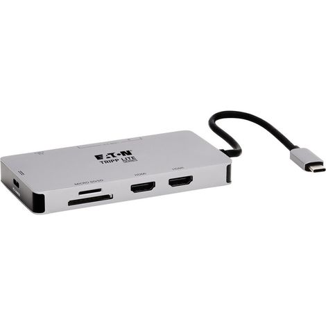 EATON TRIPPLITE USB-C Dock Dual Display 4K 60 Hz HDMI USB 3.2 Gen 1 USB-A Hub GbE Memory Card 100W P