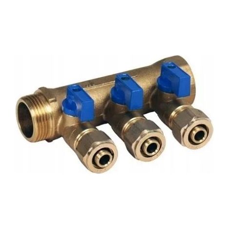 Colector PEX 16 1X16 de 3 circuitos para agua fría ACS azul (1/2)