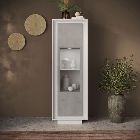 Vitrine moderne blanc laqué mat/ciment Rosine (1/4)