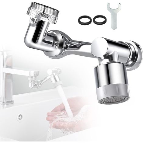 Aireador de grifo de 1080° para cocina y baño, rociador con 2 modos de rociado, cabezal rociador de latón macizo para fregadero (cromado) (1/5)