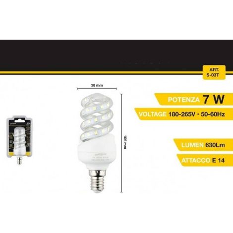 TrAdE Shop Traesio - Lampadina Led A Spirale E14 7 W 40d Luce Bianca Fredda Calda Naturale S-03t - -Bianco Naturale      -
