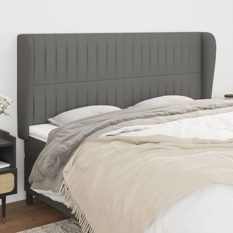 Tête lit de avec oreilles pour lit double, Cadre de lit, Tableau décoratif de chevet Gris foncé 203x23x118/128 cm Tissu CDE91518 (1/5)