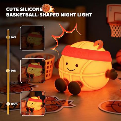 Lampe Basketball Veilleuse Bebe Crochet USB Rechargeable Lampe de Chevet Enfant Silicone Basketball Garcon Deco Chambre Ado Garcon Sac a Dos (1/4)